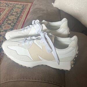 New Balance White and Cream Sneakers